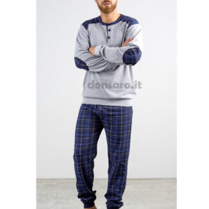 Pigiama uomo con polsini caldo cotone, Gary F60045