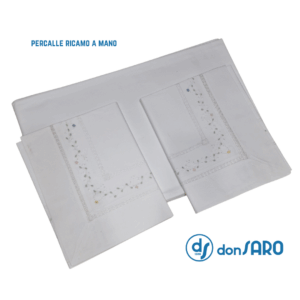 Lenzuola matrimoniale percalle ricamo a mano 16/1