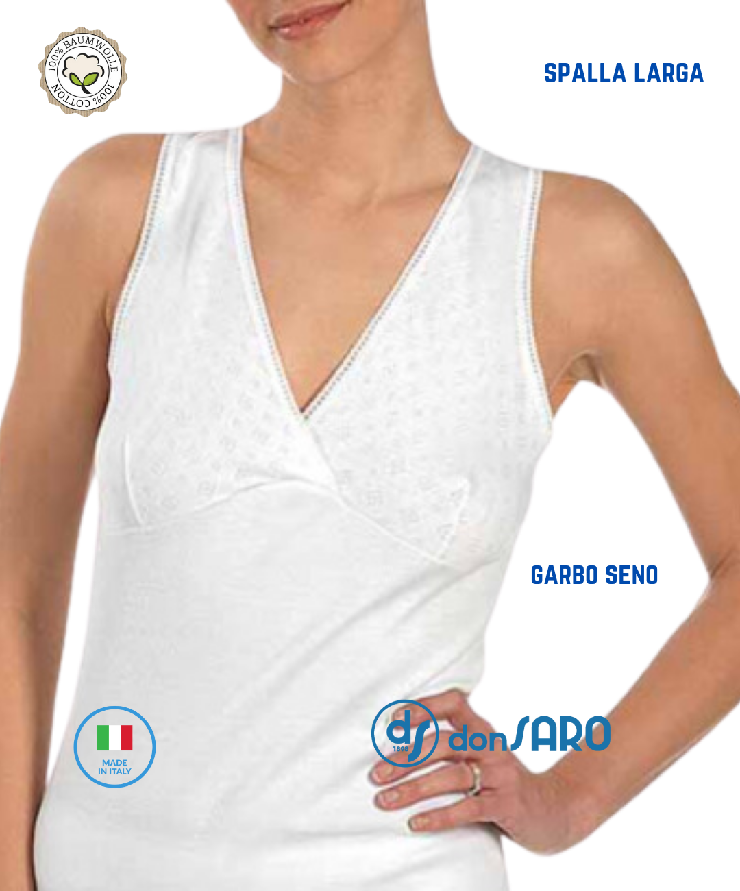 Canottiera sottoveste donna cotone spalla larga e garbo seno – Donsaro