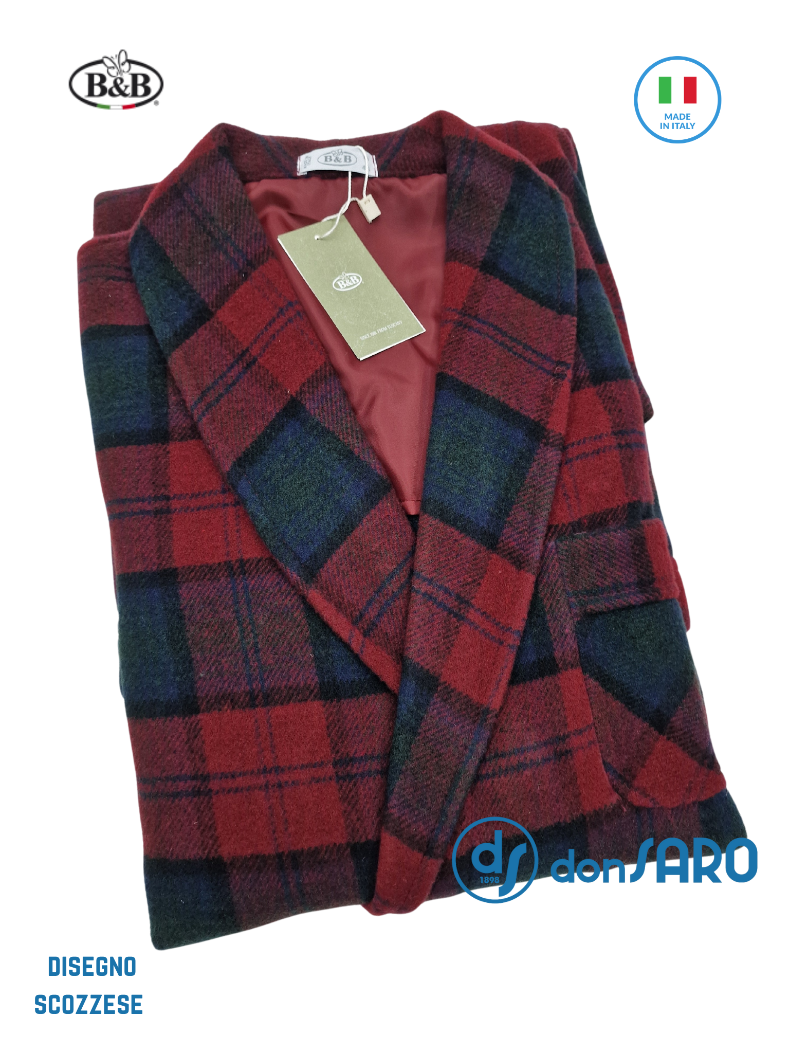 Vestaglia Uomo Lana Scozzese Collo Scialle B&B Made in Italy