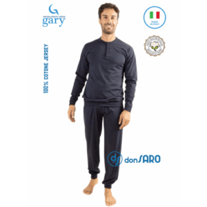 GARY Pigiama Uomo Cotone con Polsini Blu Forze Armate C606