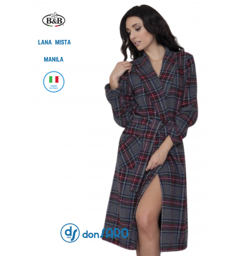 Vestaglia donna lana collo scialle scozzese B&B Manila Edy – Donsaro