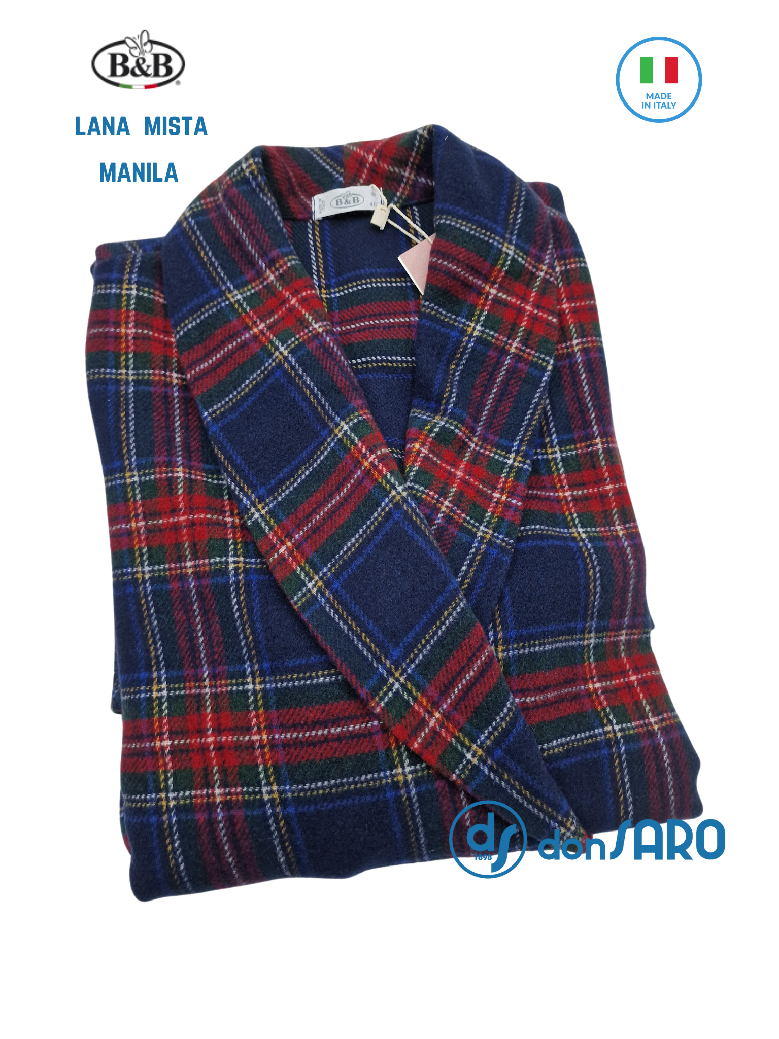 Vestaglia donna lana collo scialle disegno scozzese B&B Manila Edy