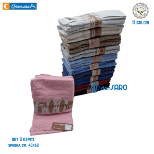 set da 3 ospiti in spugna da 600 grammi colori assortiti