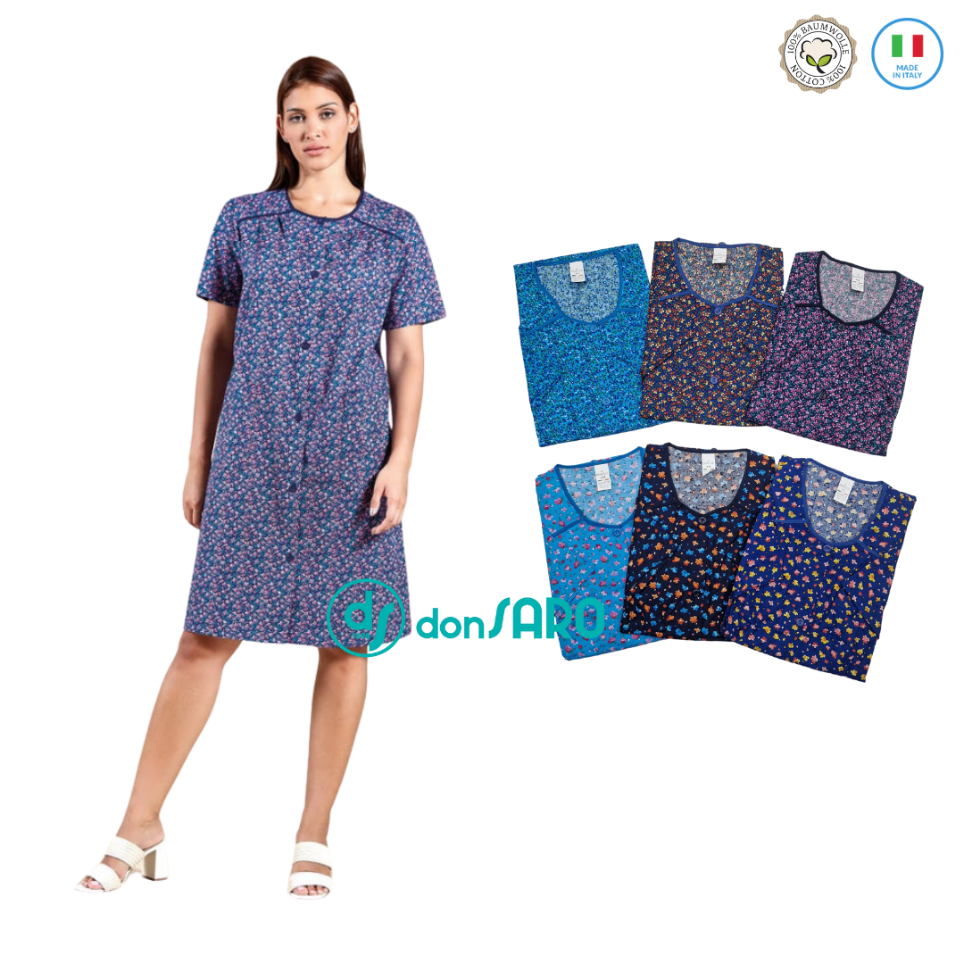 Abitino donna maniche corte abbottonato cotone, Emmesse 0413 – Donsaro