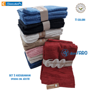 set 3 coppie asciugamani spugna da 600 grammi colori assortiti