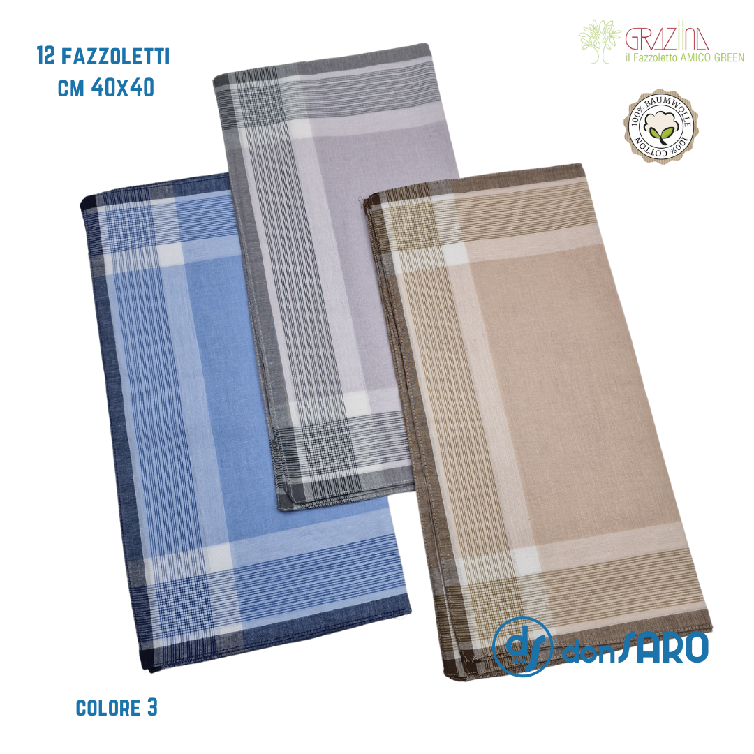 Fazzoletti In Cotone Pettinato Donna - 3 Pezzi 35x35 Cm, Modello P04, Confezione Regalo - Foto 14