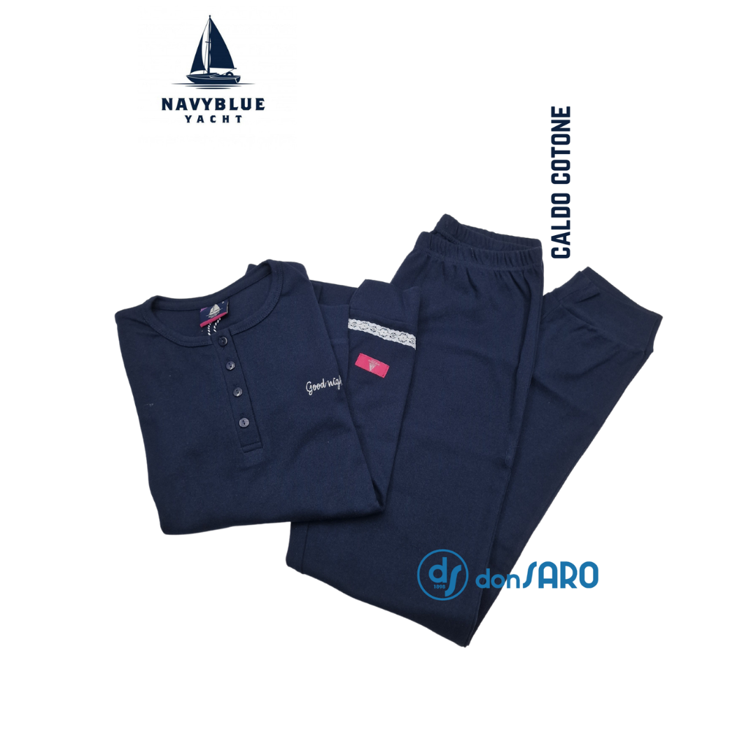 SWOMOG Pigiama a Maniche Lunghe in Raso NAN, Blu Navy, XL Donna