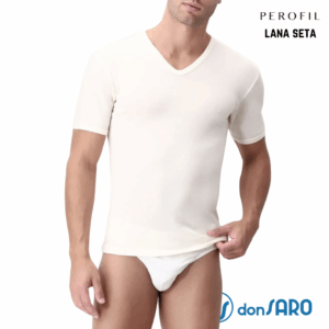 Maglia intima uomo Perofil lana-seta collo a V bianca