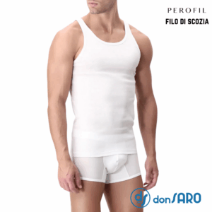 Canottiera uomo Perofil Filo di Scozia bianca spalla stretta