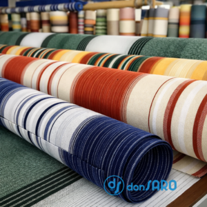 tessuti tende da sole righe multicolore e tinta unita dettaglio