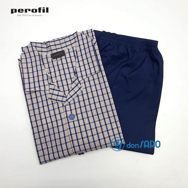 Pigiama uomo popeline aperto con collo, Perofil 92248 – Donsaro