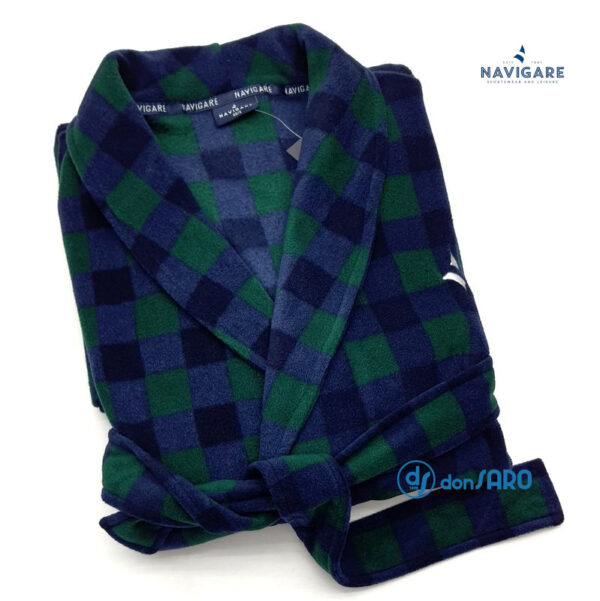 Vestaglia uomo pile collo scialle quadri, Navigare B2141398 - immagine 4