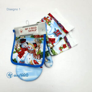 Set 3 pezzi strofinaccio guanto presina, Natale 2