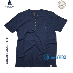 T-shirt uomo collo serafino con taschino, Navyblue 3690