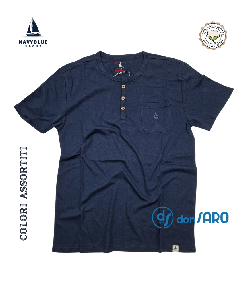 T-shirt uomo collo serafino con taschino, Navyblue 3690 – Donsaro