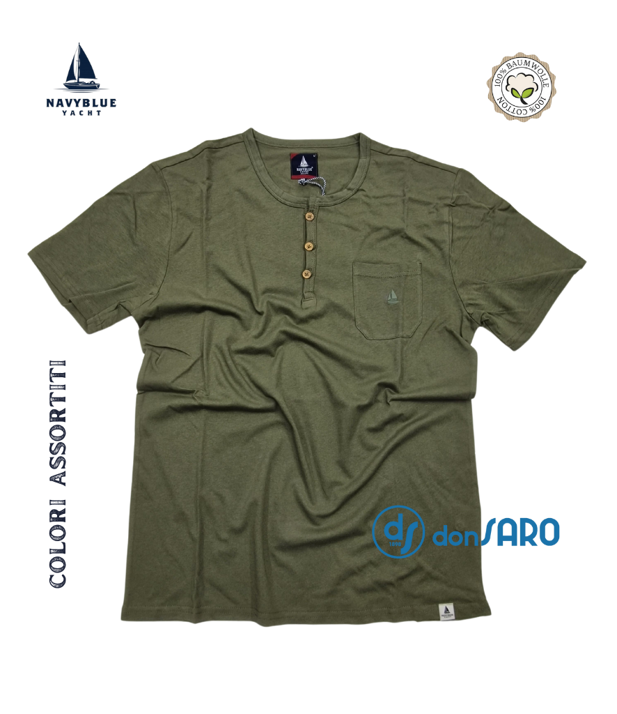 T-shirt uomo collo serafino con taschino, Navyblue 3690 – Donsaro