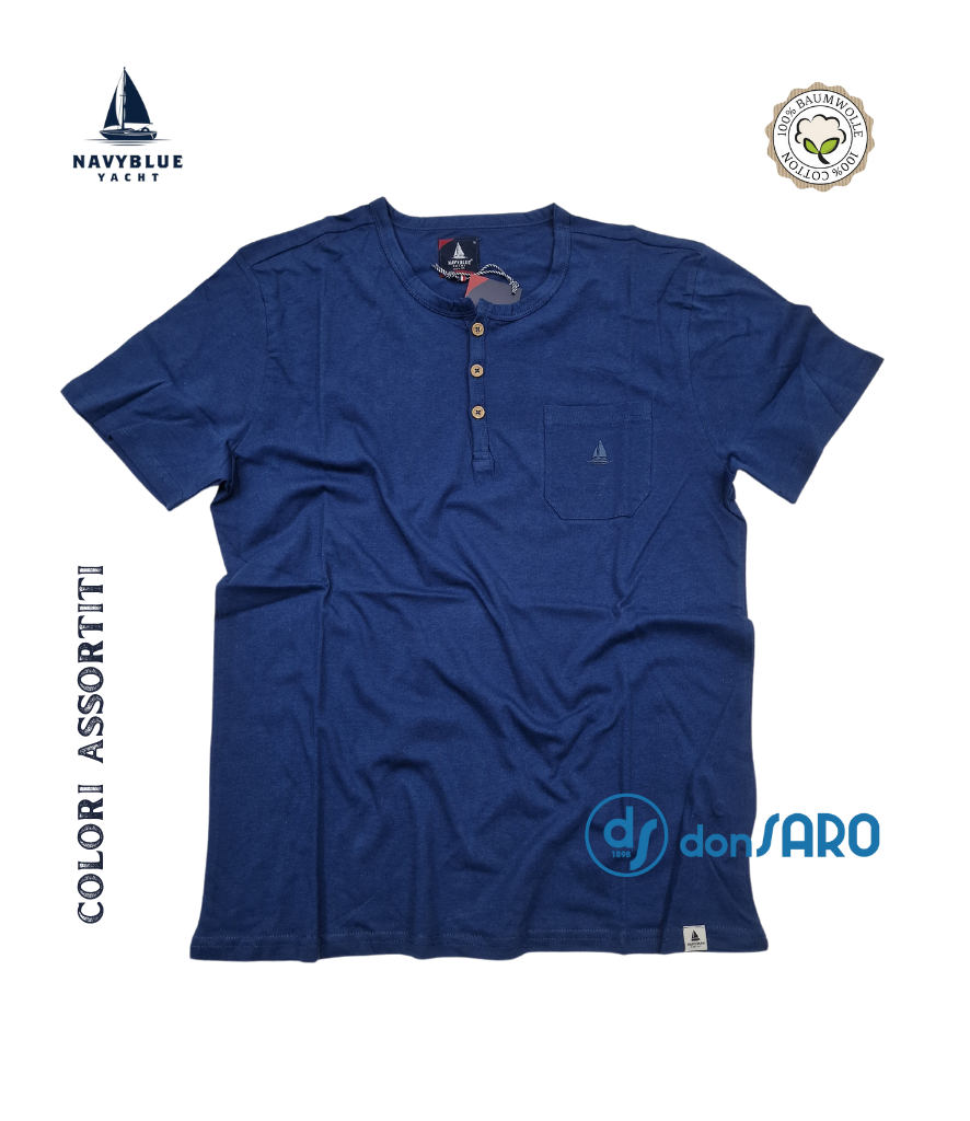 T-shirt uomo collo serafino con taschino, Navyblue 3690 – Donsaro