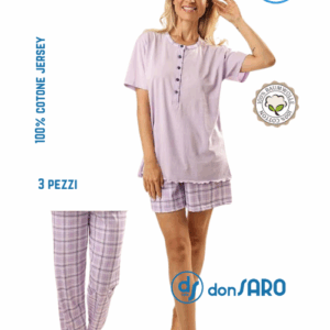 Pigiama donna 3 pezzi maglia, short e pantalone, Gary TZ50027