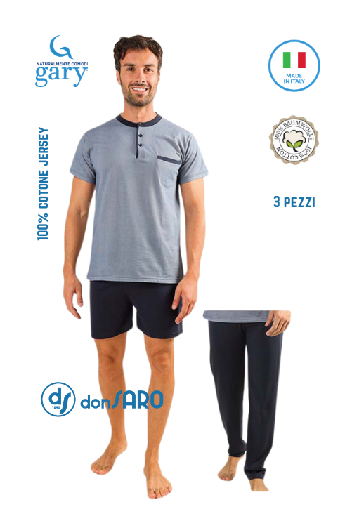 Pigiama uomo pezzi, maglia, short e pantalone, cotone Gary – Donsaro
