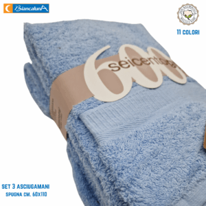 Set 3 asciugamani spugna 600 grammi cm 60x110, Biancaluna