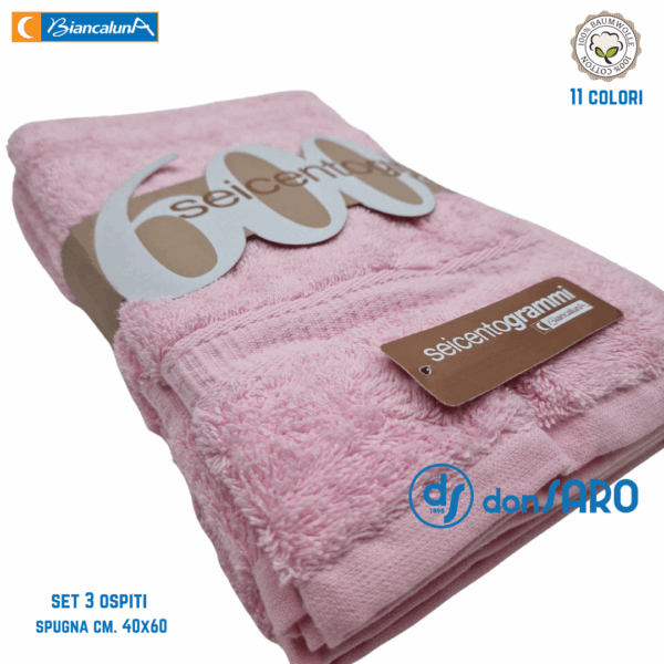 Set 3 asciugamani ospiti spugna 600 grammi cm 40x60 Biancaluna - immagine 3