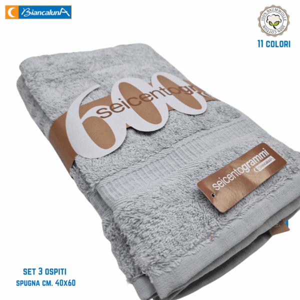 Set 3 asciugamani ospiti spugna 600 grammi cm 40x60 Biancaluna - immagine 4