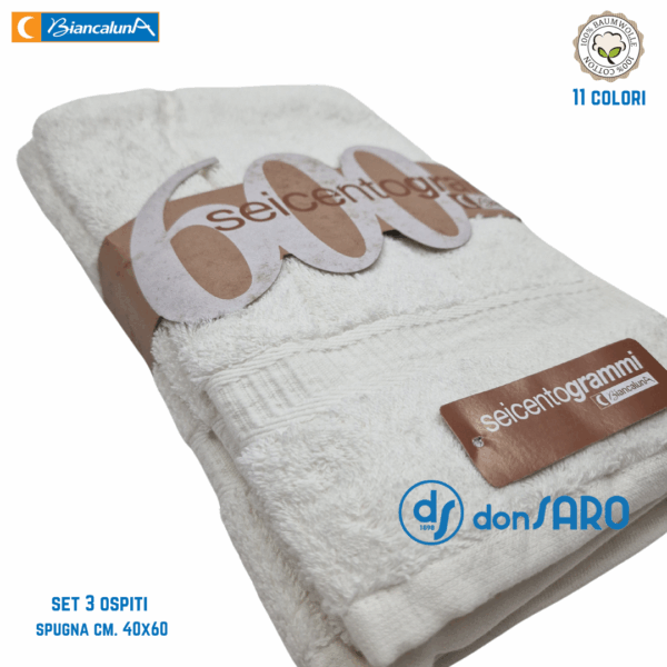 Set 3 asciugamani ospiti spugna 600 grammi cm 40x60 Biancaluna - immagine 5