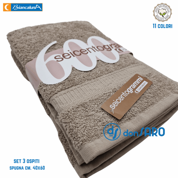 Set 3 asciugamani ospiti spugna 600 grammi cm 40x60 Biancaluna - immagine 6