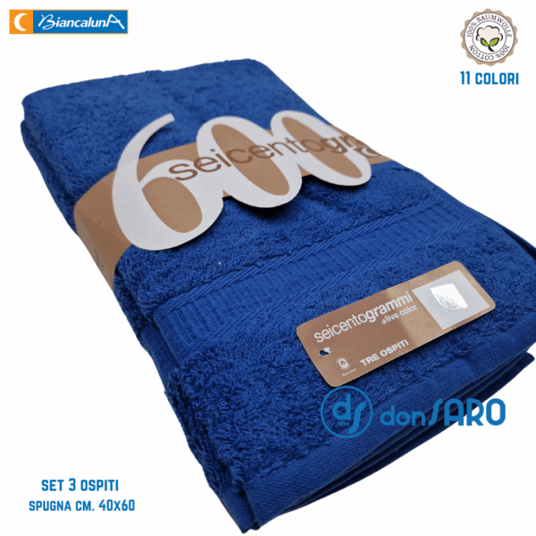 Set 3 asciugamani ospiti spugna 600 grammi cm 40x60 Biancaluna - immagine 7