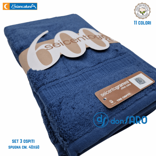 Set 3 asciugamani ospiti spugna 600 grammi cm 40x60 Biancaluna - immagine 8