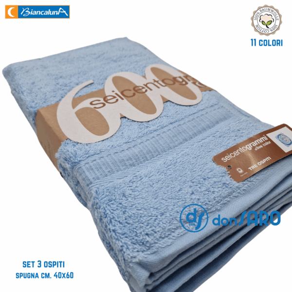 Set 3 asciugamani ospiti spugna 600 grammi cm 40x60 Biancaluna - immagine 9
