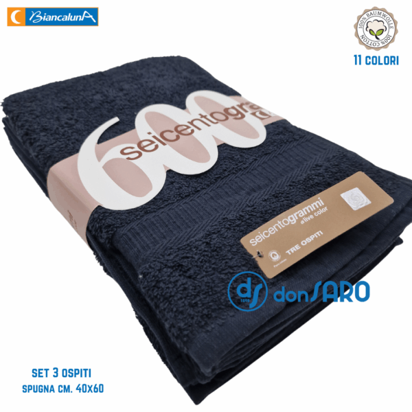 Set 3 asciugamani ospiti spugna 600 grammi cm 40x60 Biancaluna - immagine 11
