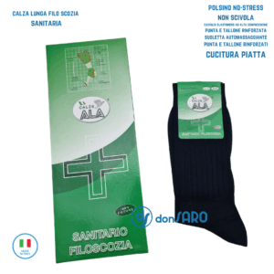 Calza uomo lunga Filo di Scozia a coste sanitaria blu, ALA