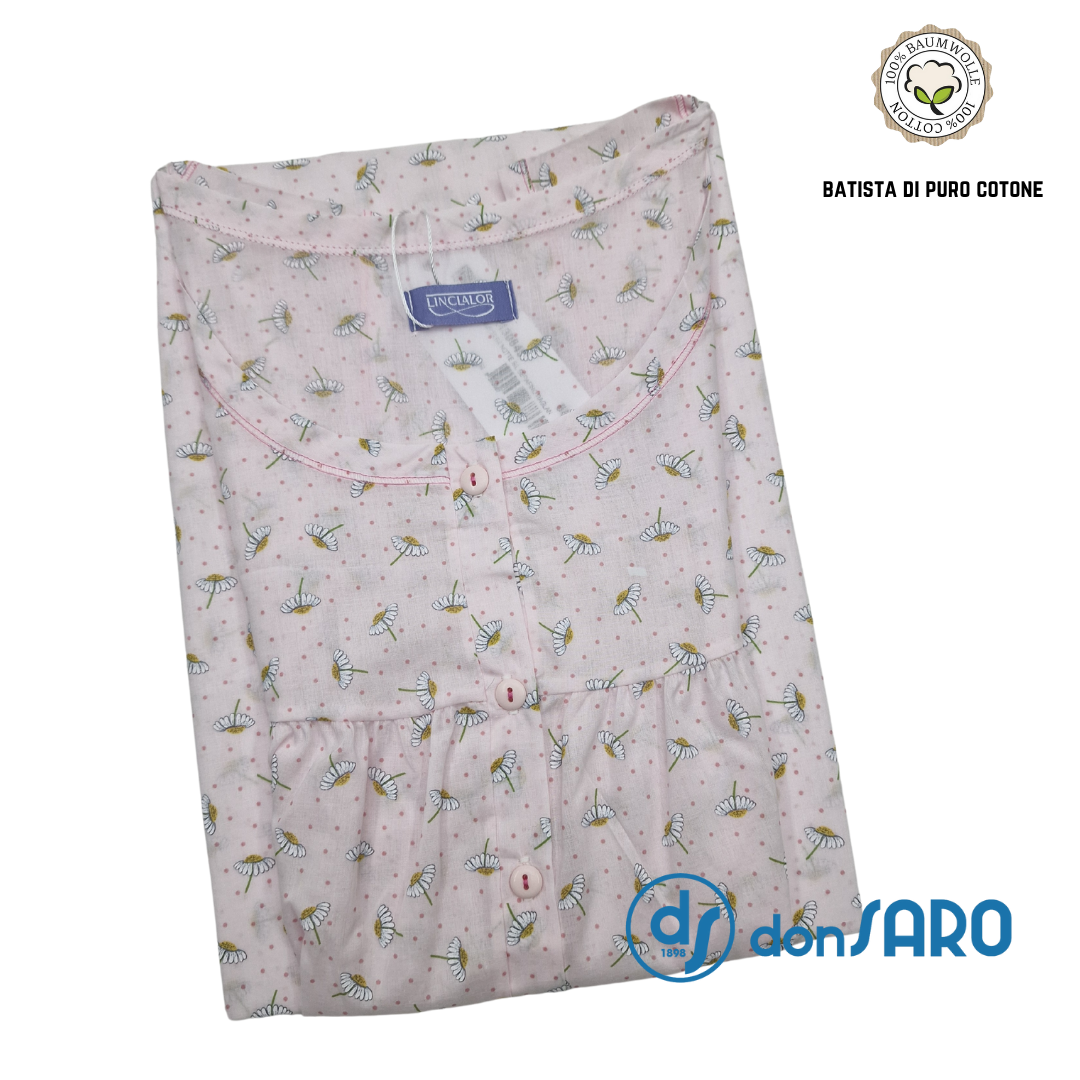 Camicia Da Notte In Batista Di Cotone - Senza Maniche, Puro Cotone, Comoda, Articolo 130845