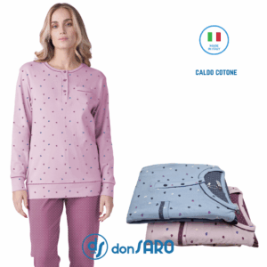 Pigiama Donna Caldo Cotone Karelpiù 9027 Stampa Cuoricini