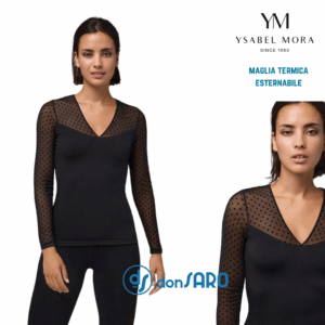 T-shirt termica donna manica lunga con tulle nero Ysabel Mora 70021