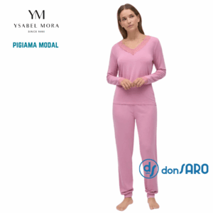 Pigiama lungo donna modal extra morbido rosa cipria Ysabel Mora 10766