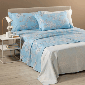 Completo lenzuola Caleffi Serenity in flanella colore azzurro – letto matrimoniale intero