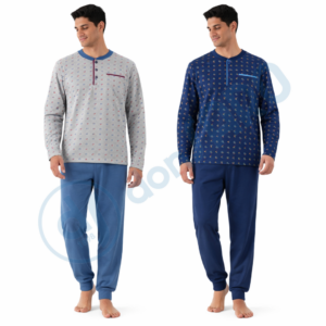 Pigiama uomo cotone serafino blu grigio